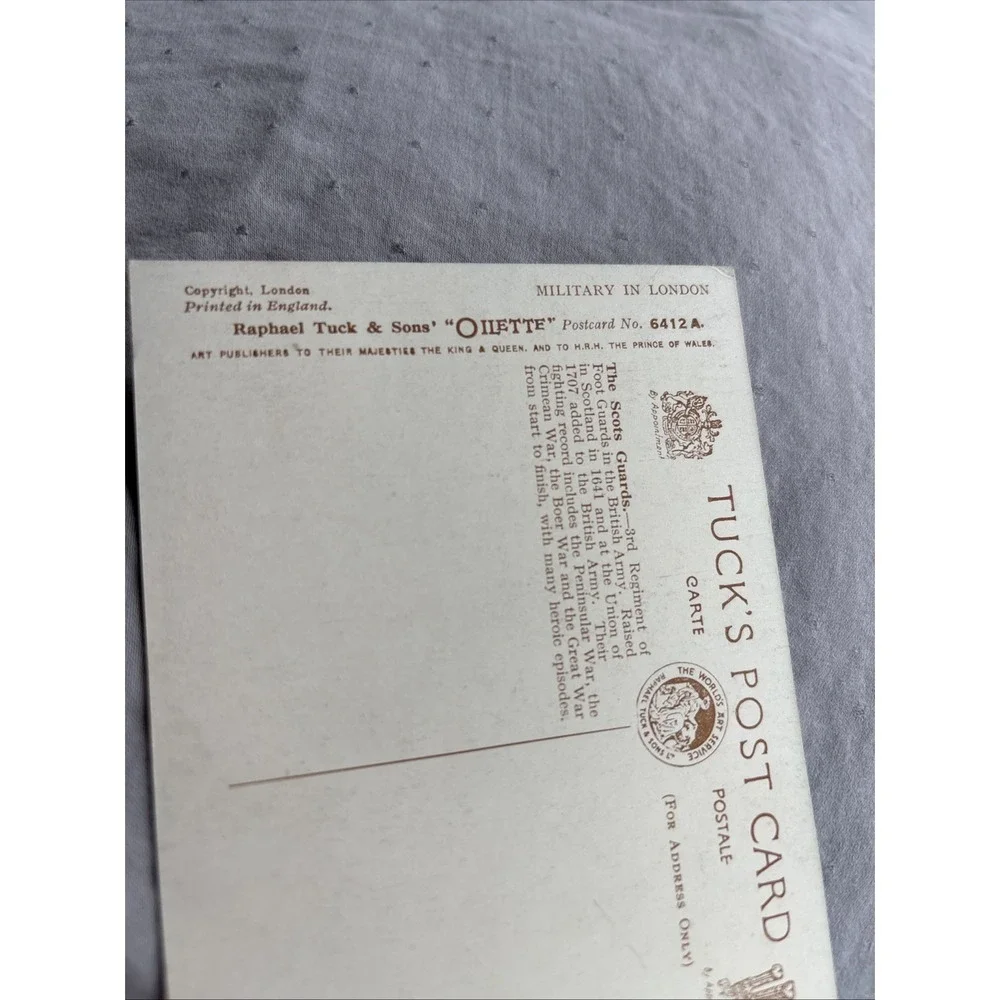 RALPH TUCK'S OILETTE Postcard The Scots Guard‎ Unused London 6412A King Queen